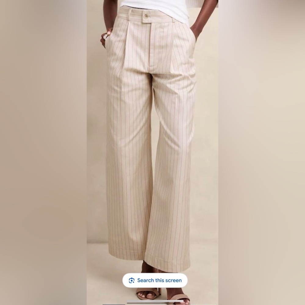 Banana Republic Cream and Red Pin Striped Wide Leg trousers 8 NWT